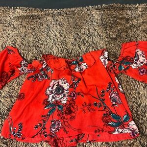 Flying Tomato Red Floral Off-Shoulder Blouse